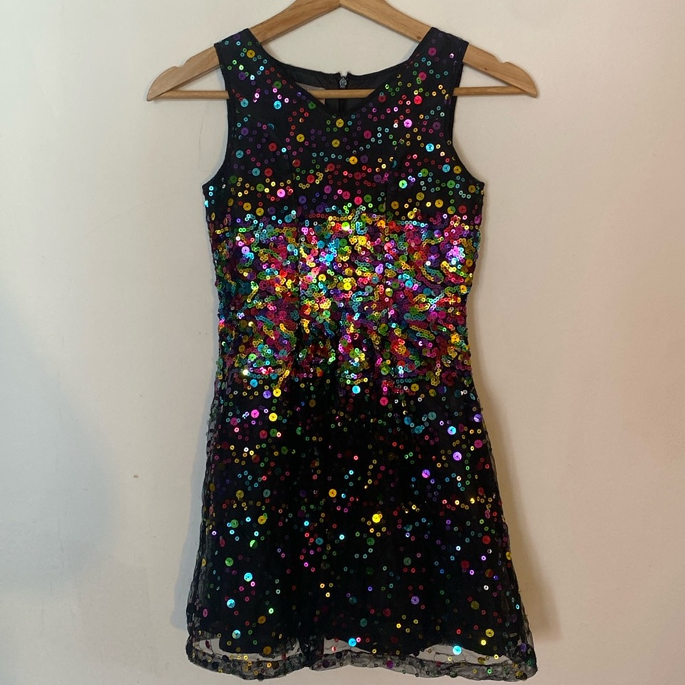 Girls Black and Multicolored Sequined Dress
